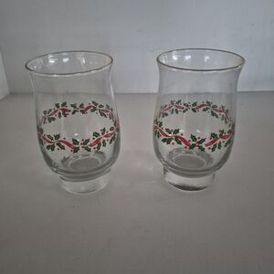 Vintage Libby Christmas Collection, Holly  Berry Glasses Set Of 2 Gold Rim